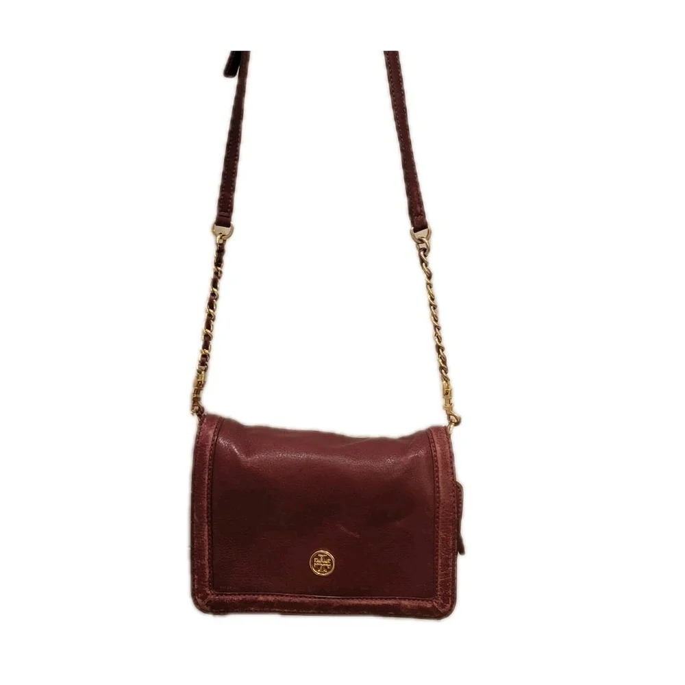 TORY BURCH Women's Burgundy Crossbody Shoulder Adjustable Strap Leather Bag